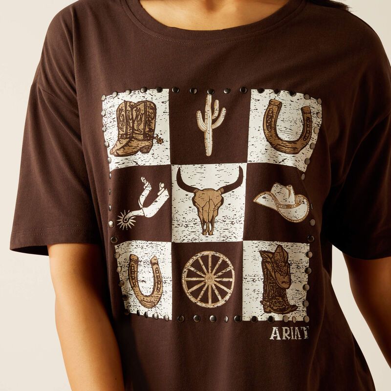 Ariat Checkerboard SS Graphic T-Shirt, Color: Mole, Size: S