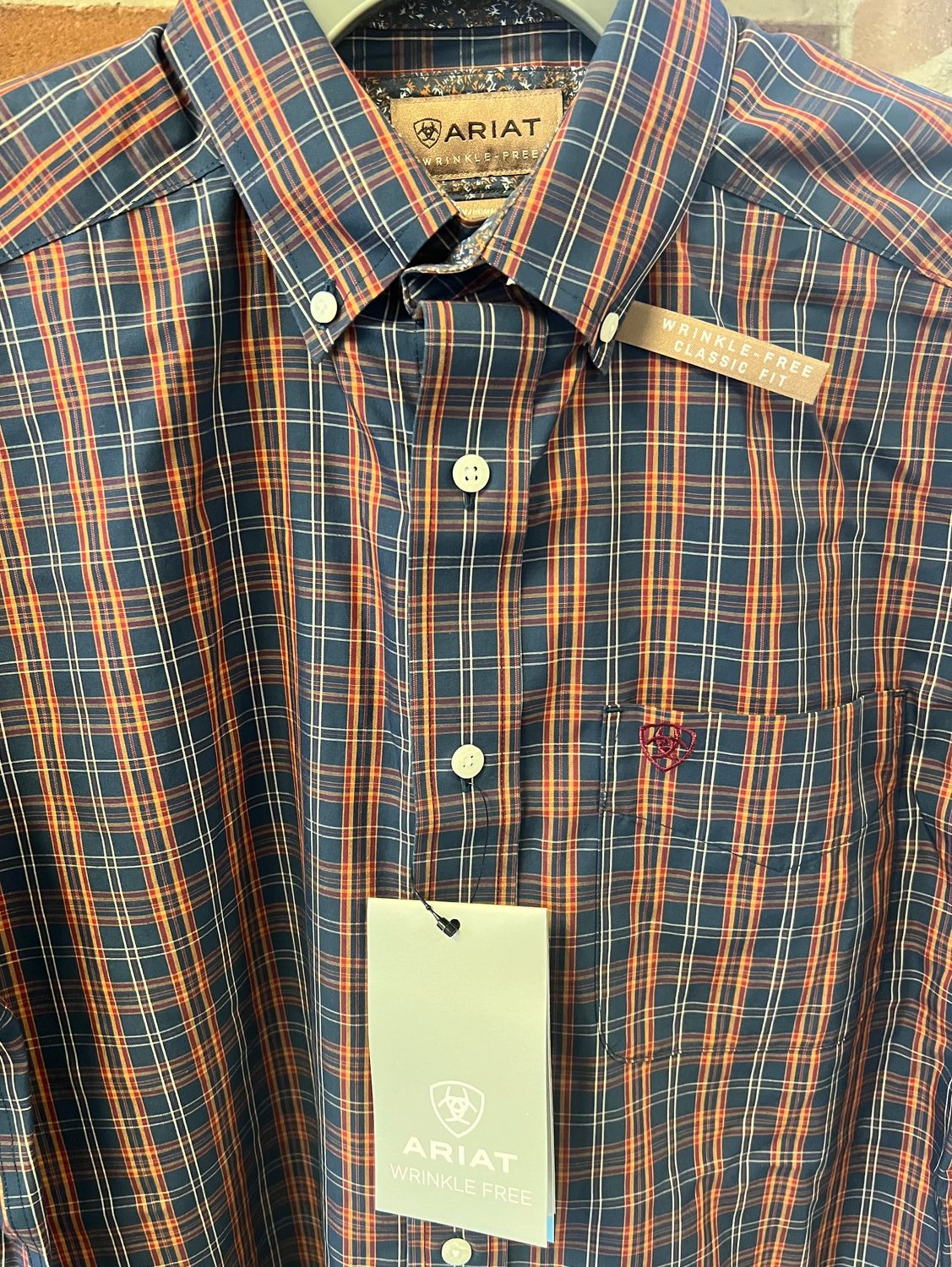 Ariat Wrinkle Free Iker LS Shirt, Color: Navy, Size: S