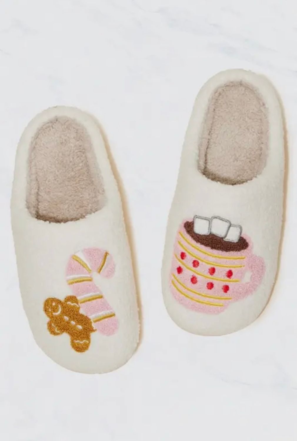 Gingerbread Man &amp; Hot Chocolate Slippers, Color: Cream, Size: Small