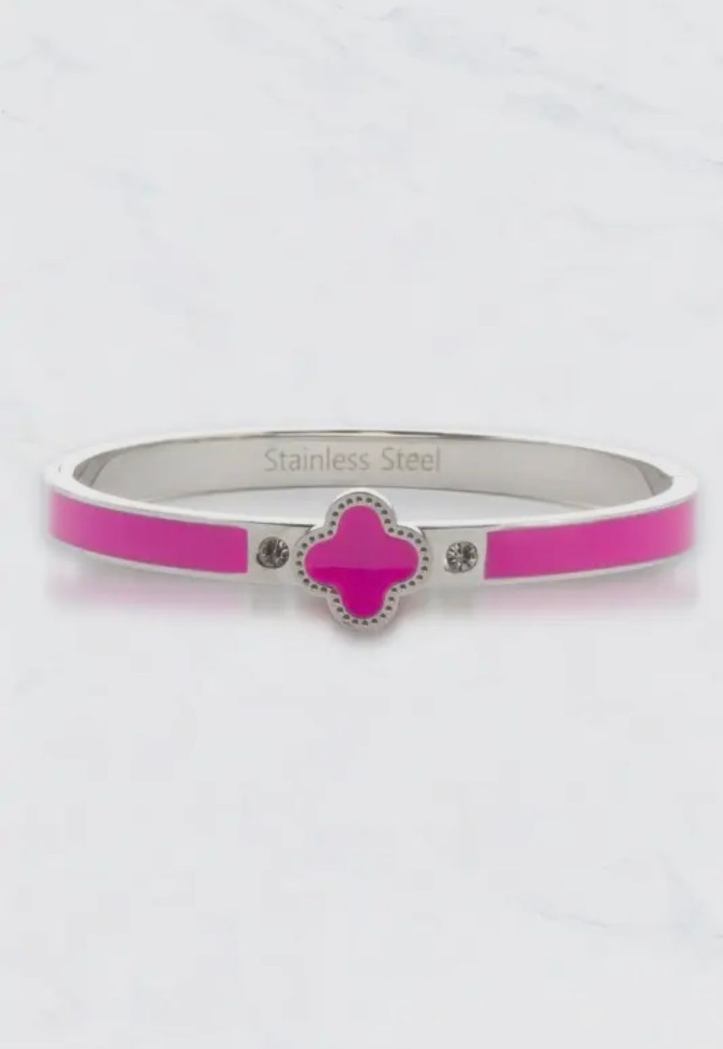 Pink Stainless Steel Epoxy Clover Bangle