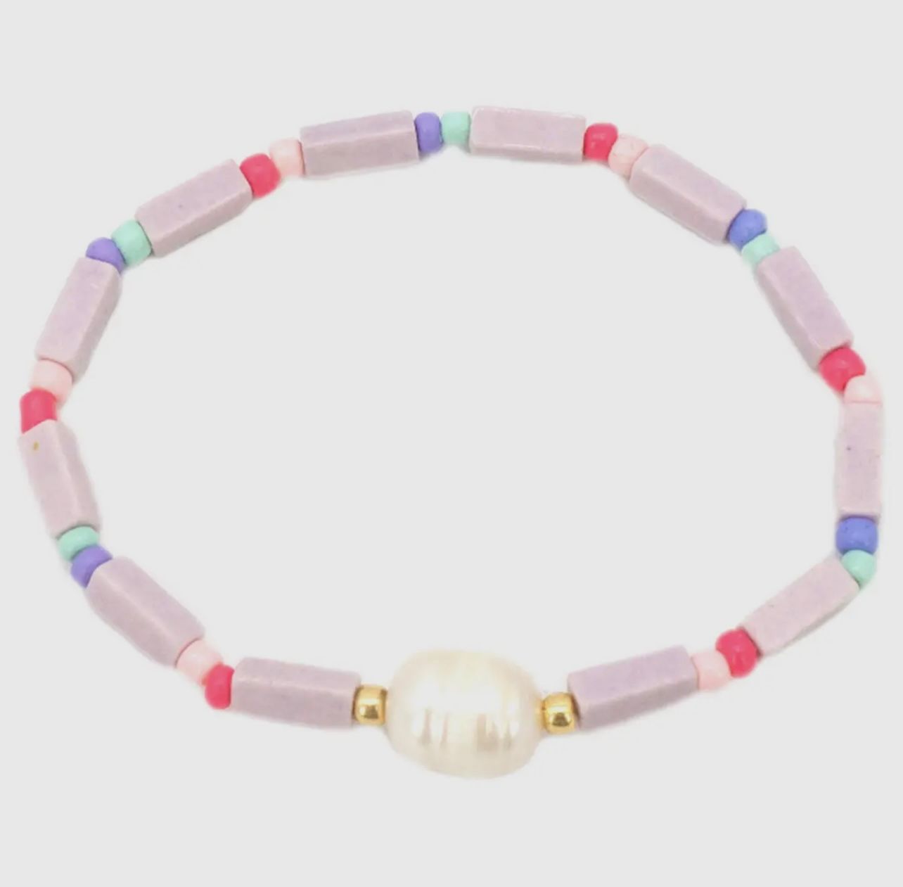 Lavender Mother of Pearl Station Stretch Bracelet