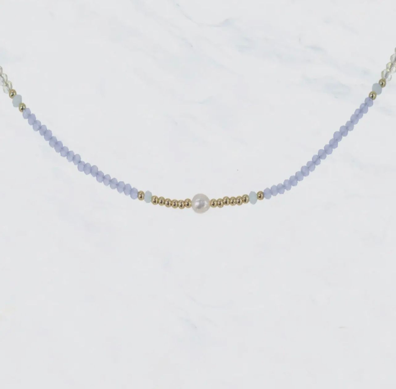 Freshwater Pearl Tiny Glass Bead Choker Necklace-Pastel Blue