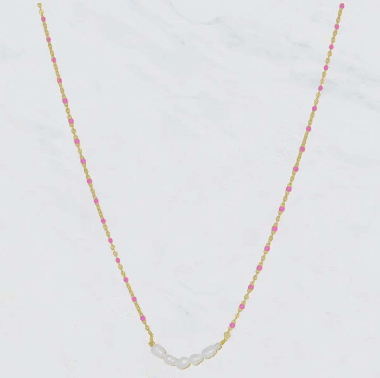 Pink Epoxy Chain Dainty Pearl Necklace