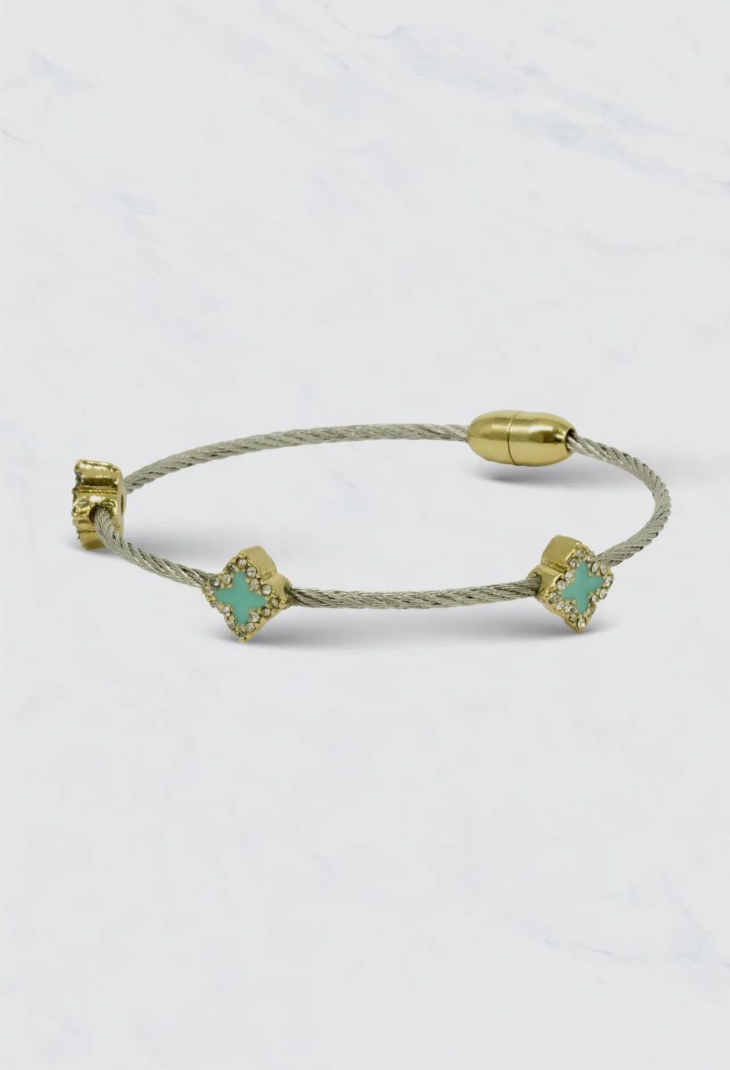 Aqua Clover Cord Magnetic Clasp Bracelet