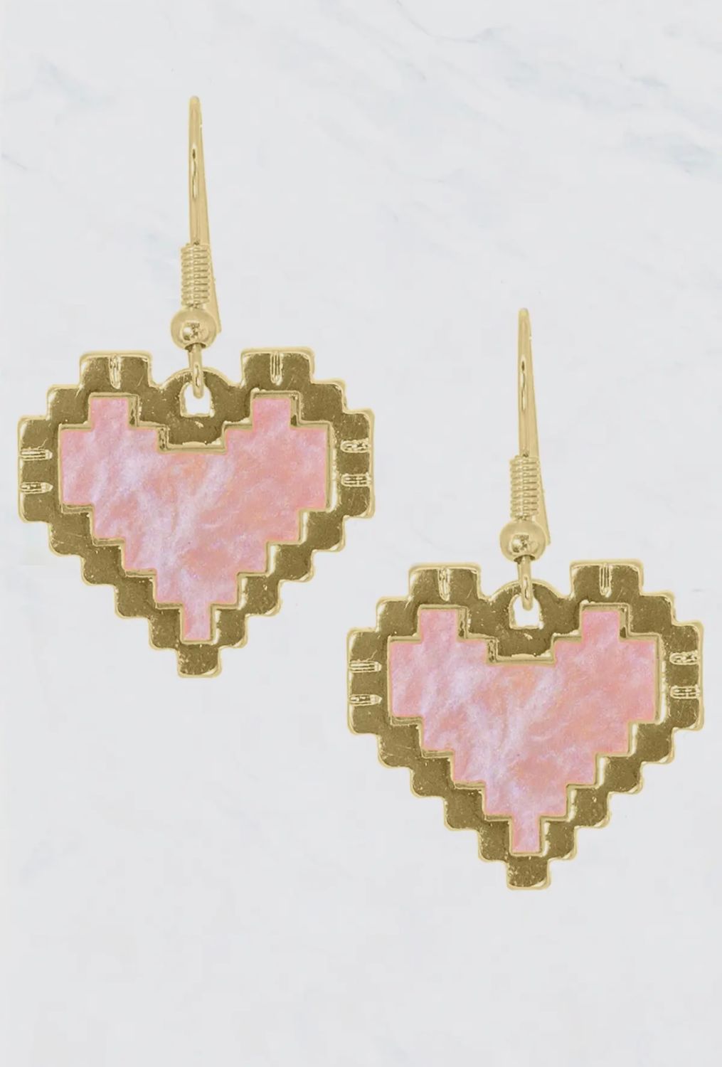 Acetate Metal Pink Heart Earrings