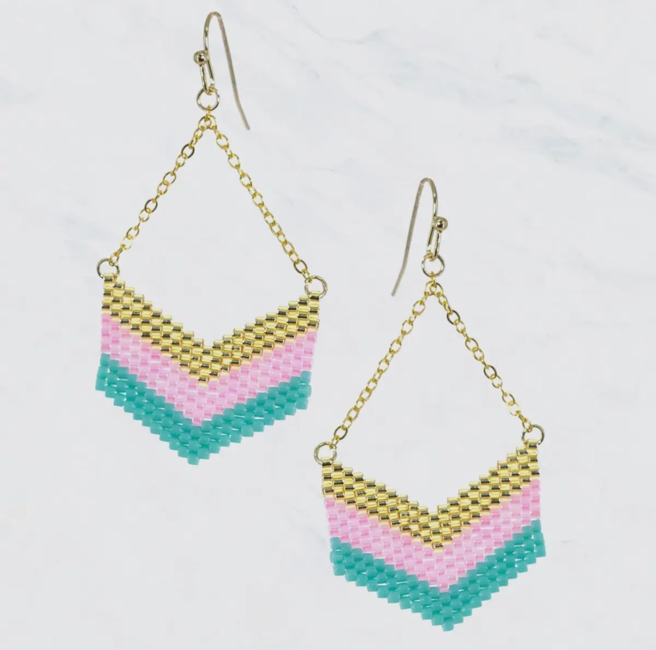 Seed Bead Chevron Dangle Earrings