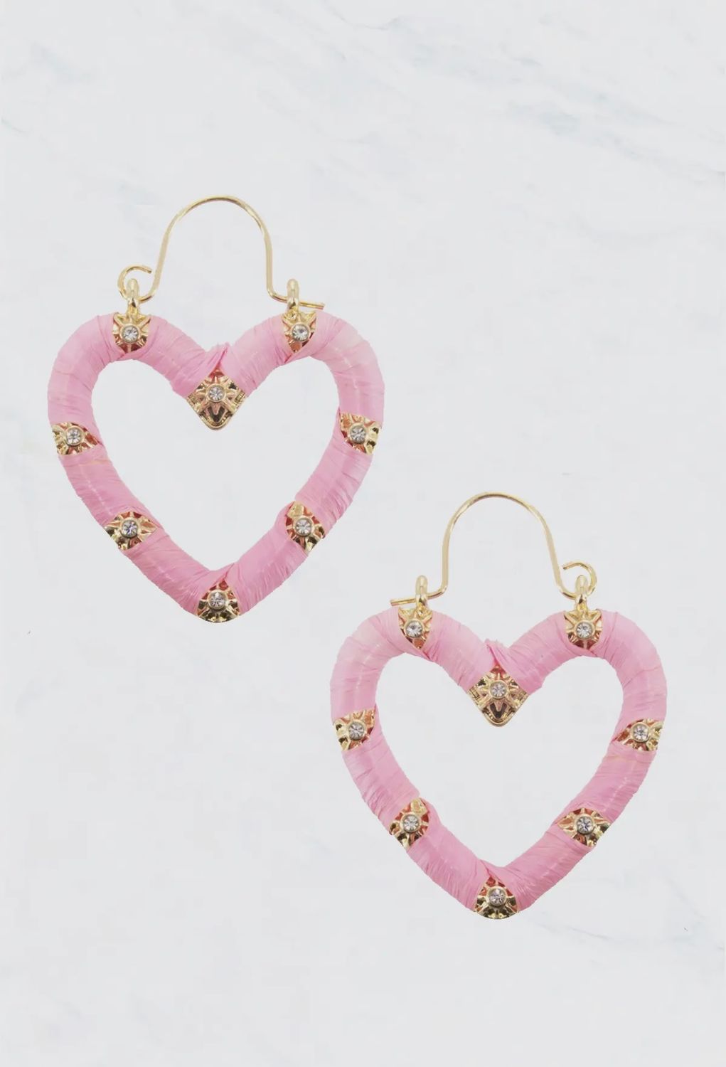 Pink Wrapped Open Heart Crystal Dangle Earrings