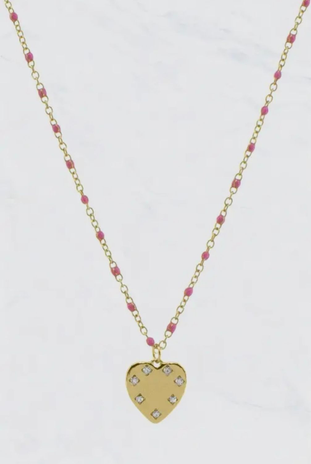 Heart Rhinestone Epoxy Tiny Bead Necklace