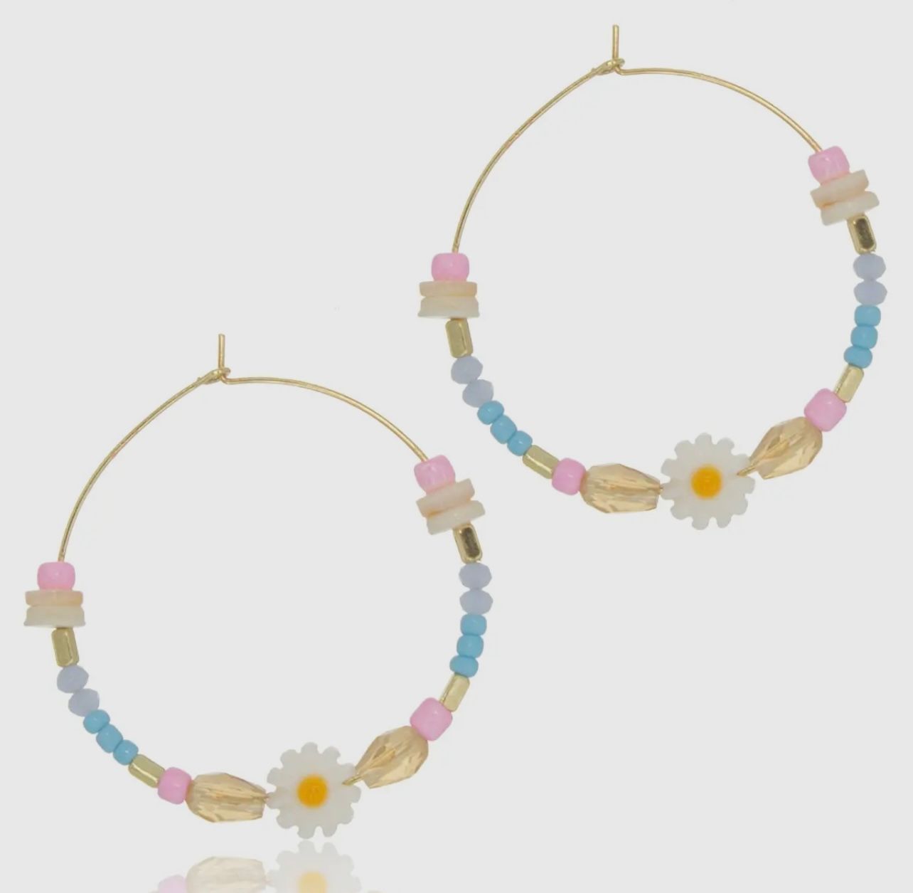 Daisy Mixed Bead Wire Hoop Earrings