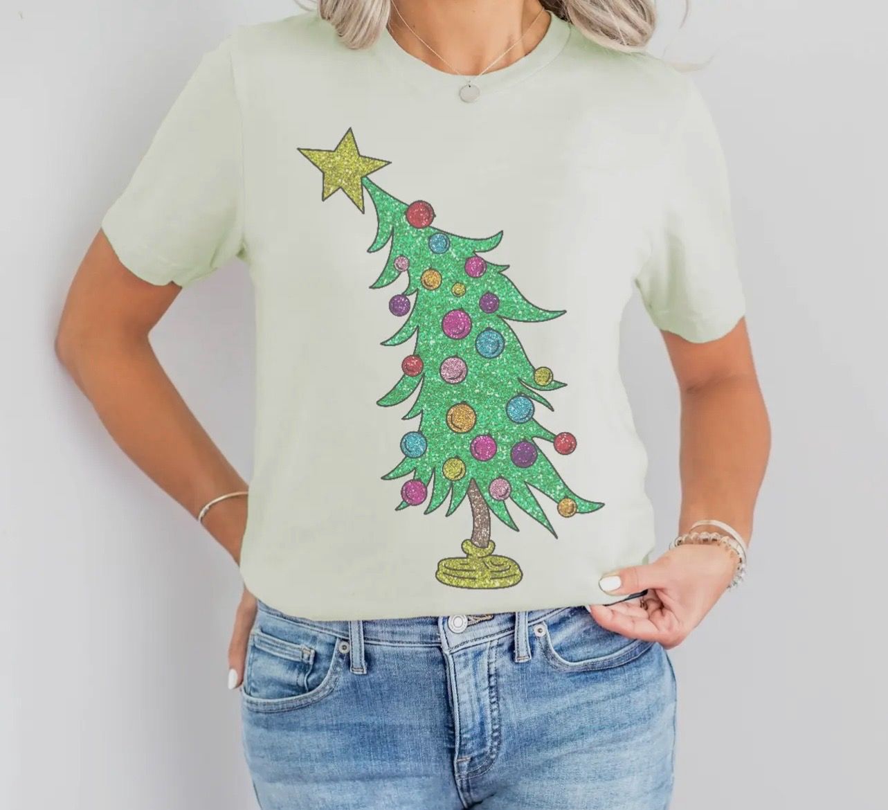 Christmas Tree Whimsical Holiday Graphic Tee, Color: Citron, Size: S