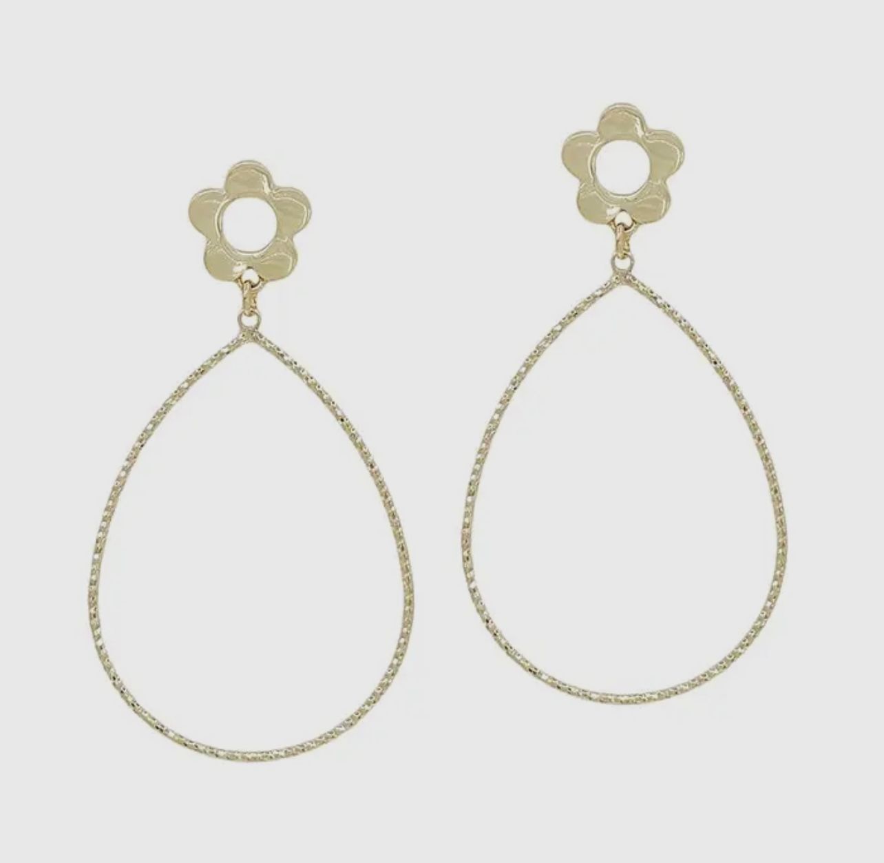 Gold Flower Teardrop Post Earrings