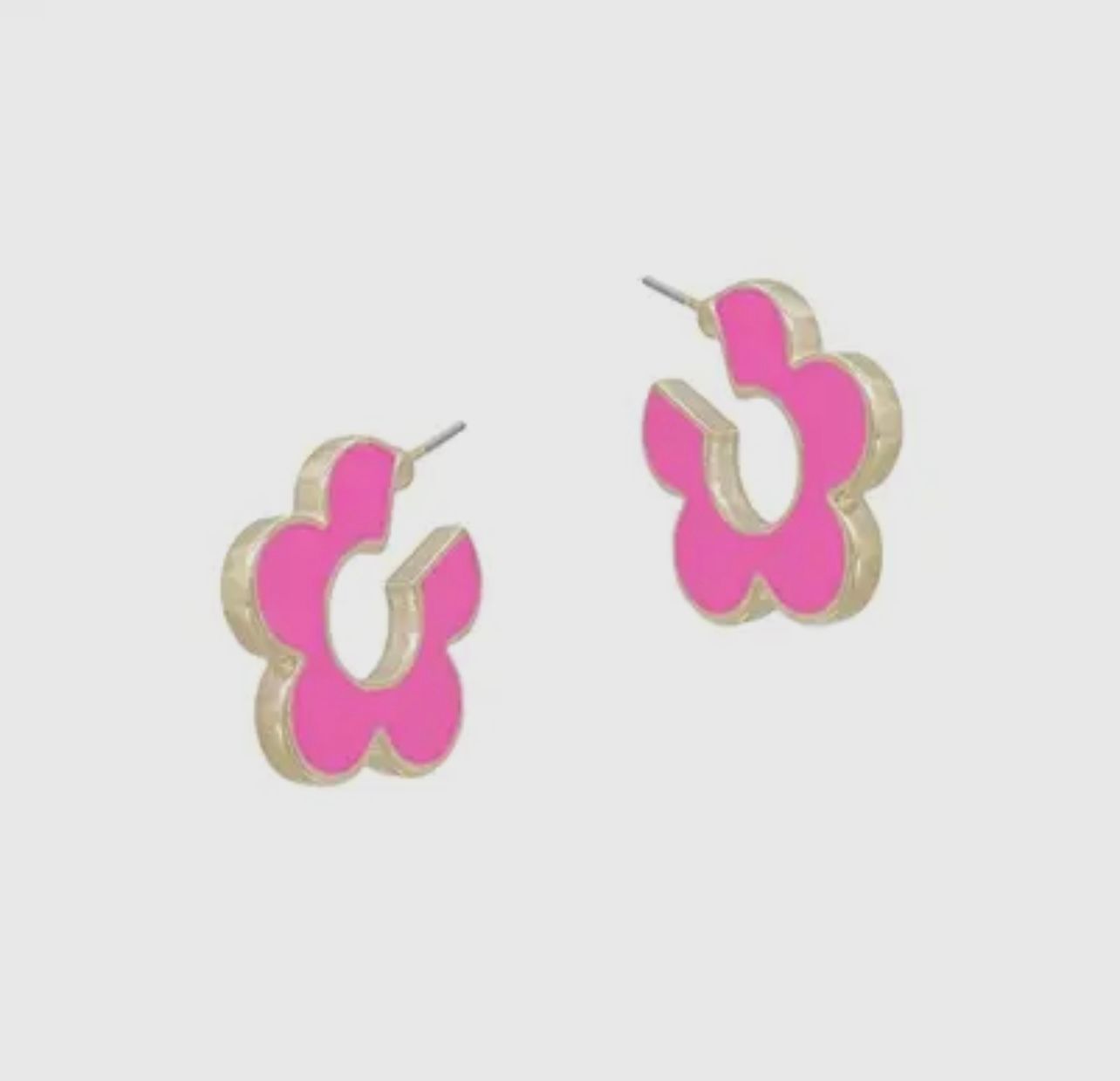 Hot Pink Enamel Flower Huggie Hoop Earrings