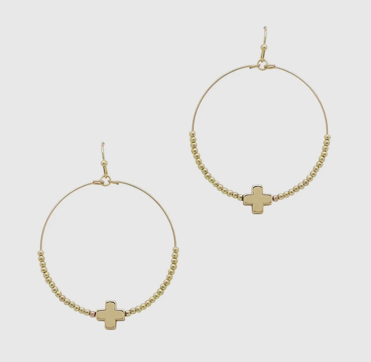Gold Open Hoop Mini Cross Earrings