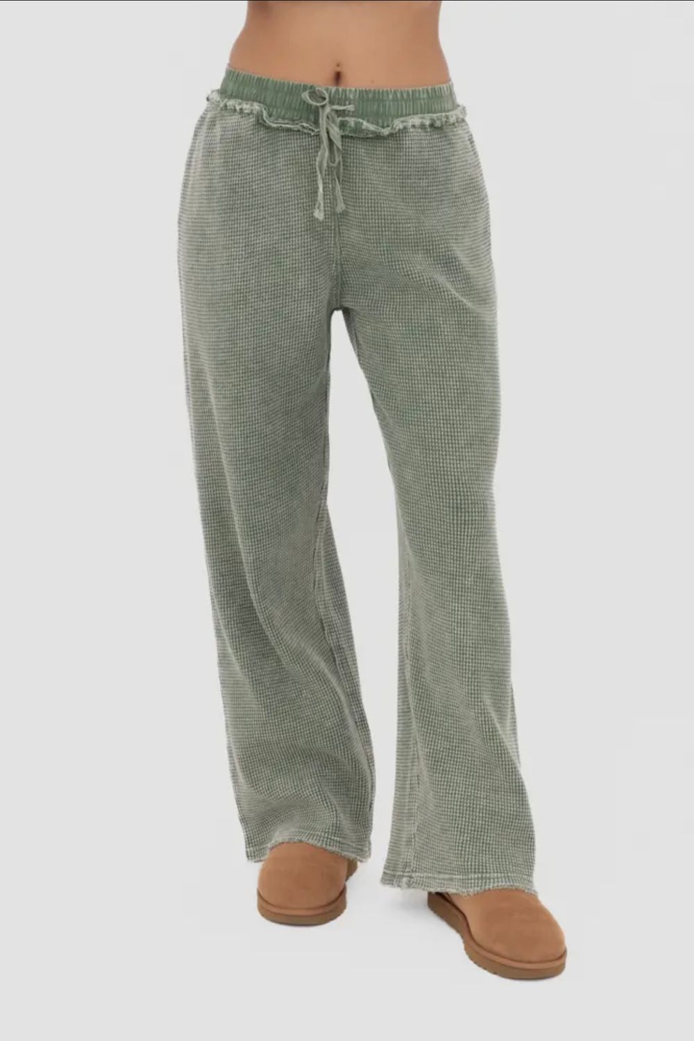 Distressed Mineral-Washed Waffle Knit Pants