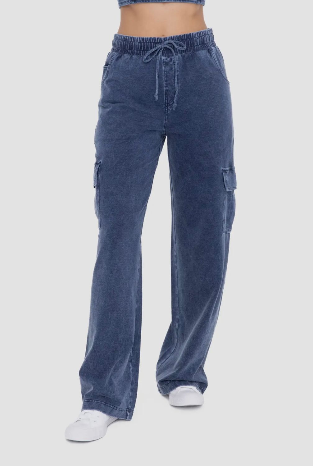 Mineral Wash Wide Leg Cotton Cargo Pants 
