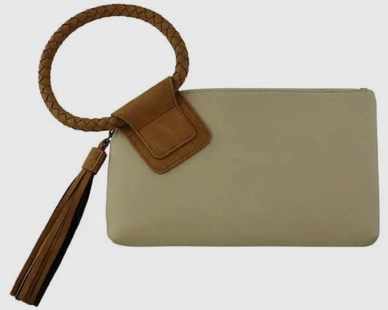 Designer Dupe Suede Cuff Handle Tassel Wristlet Clutch