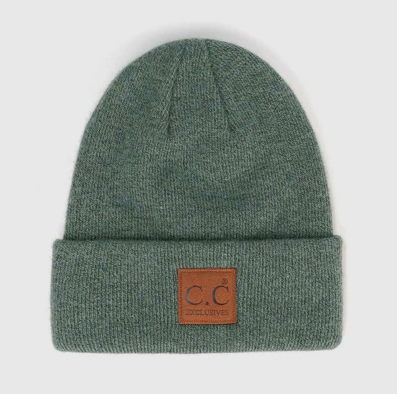 C.C. Unisex Soft Ribbed Leather Patch Beanie