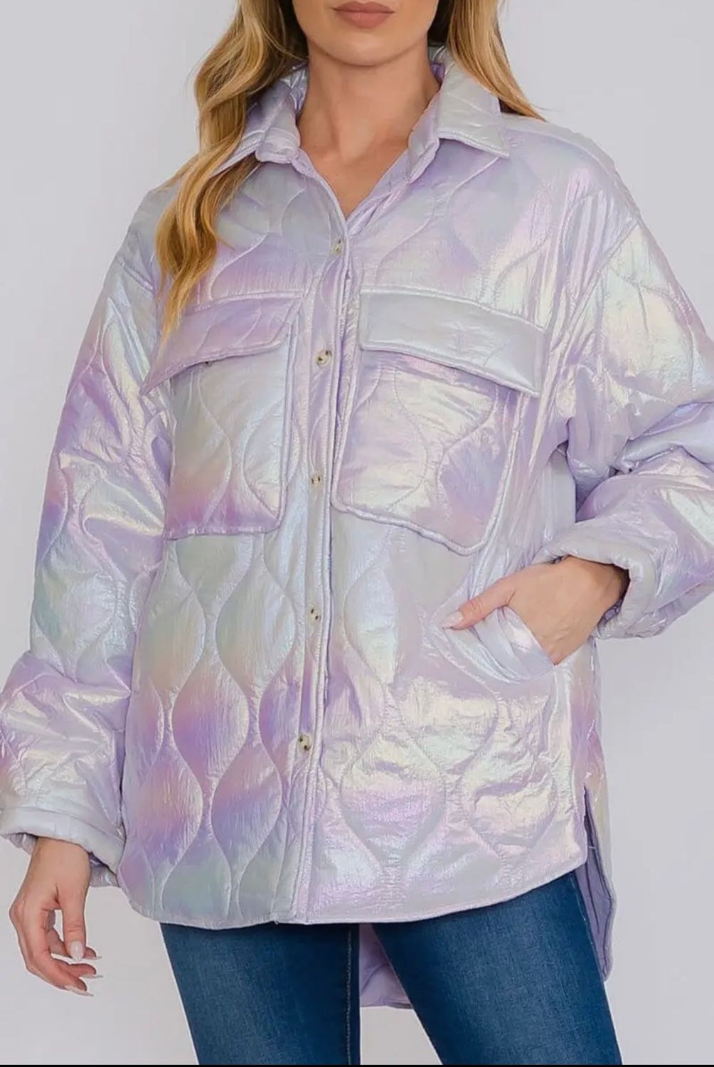 Shimmer Puffer Button Up Shacket