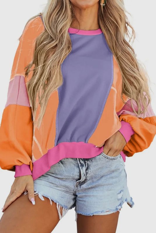 Colorblock Contrast Stitching Oversize Sweatshirt