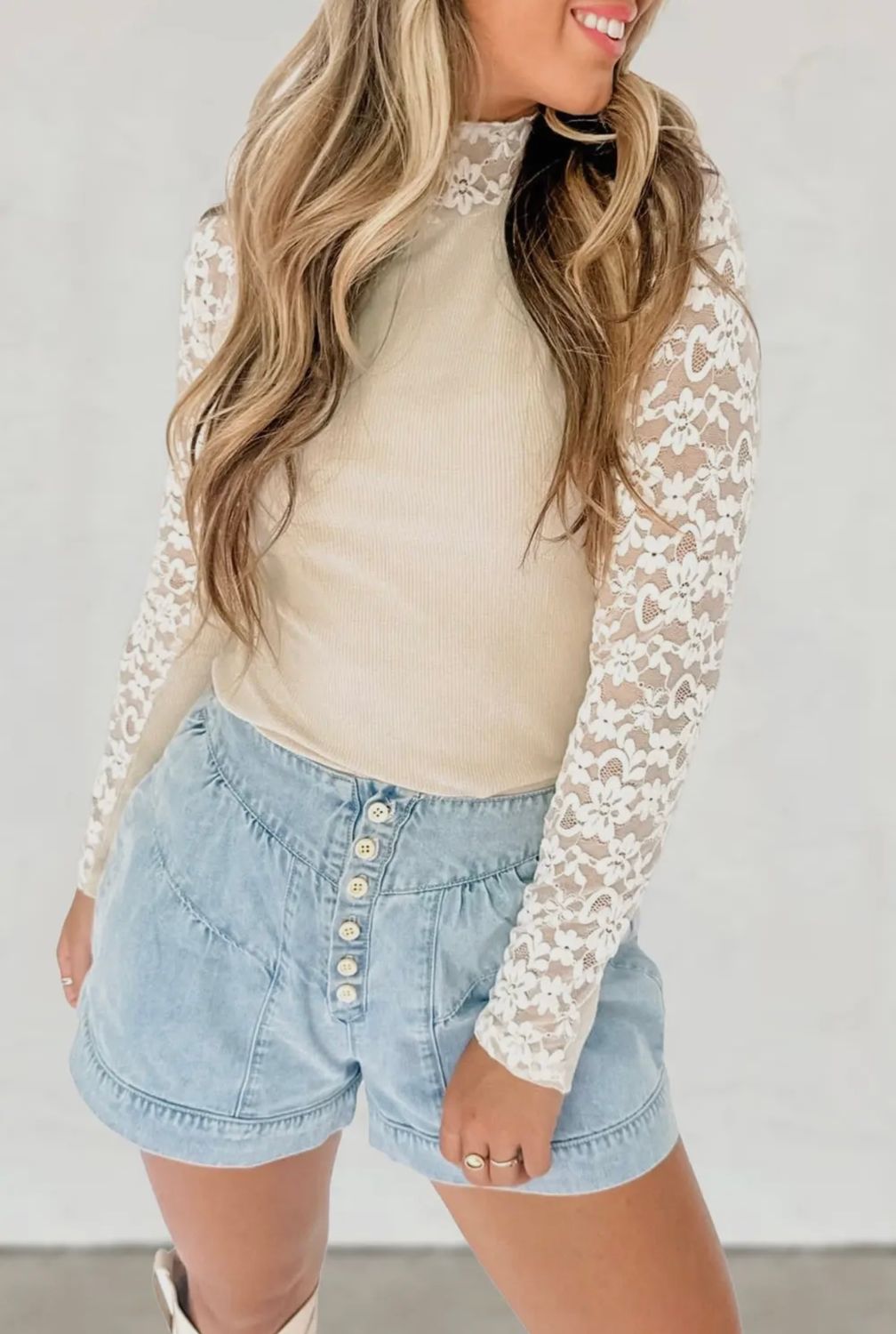 Floral Lace Patchwork Long Sleeve Top