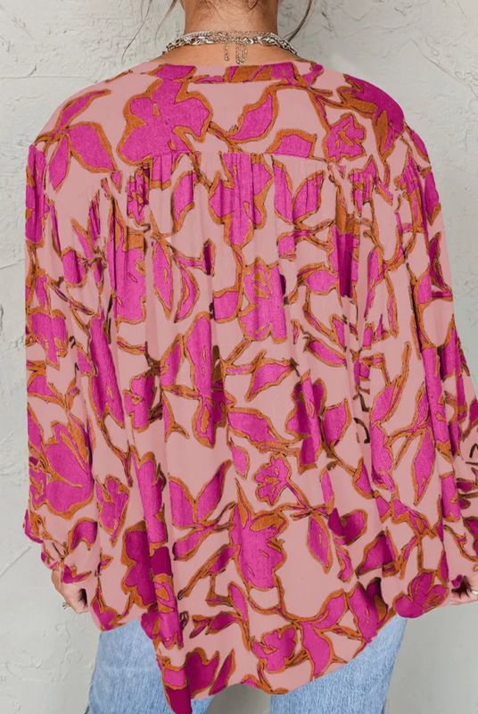 Floral Print Batwing Sleeve Button Down Top