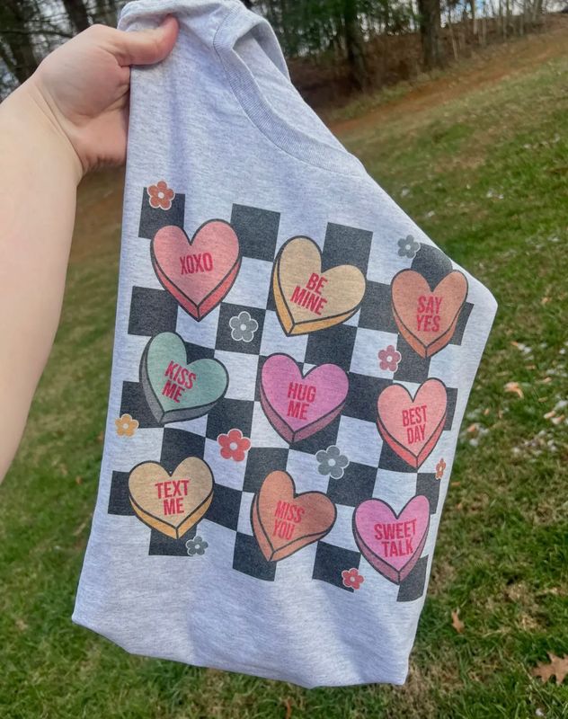 Checkered Conversation Hearts V-Day Graphic Tee 