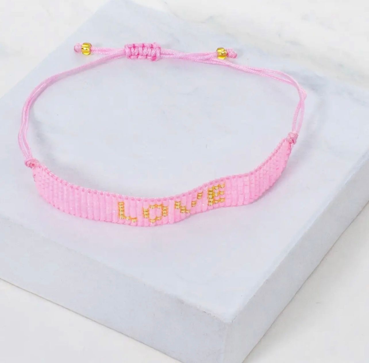 Pink &quot;LOVE&quot; Beaded Tie Bracelet