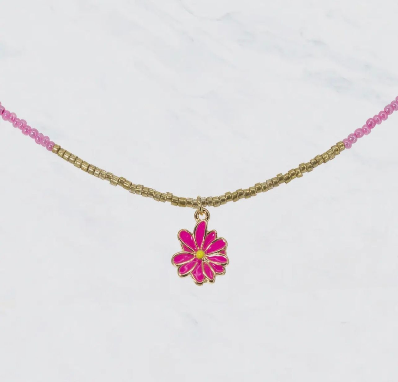 Gold and Beaded Flower Charm Choker
