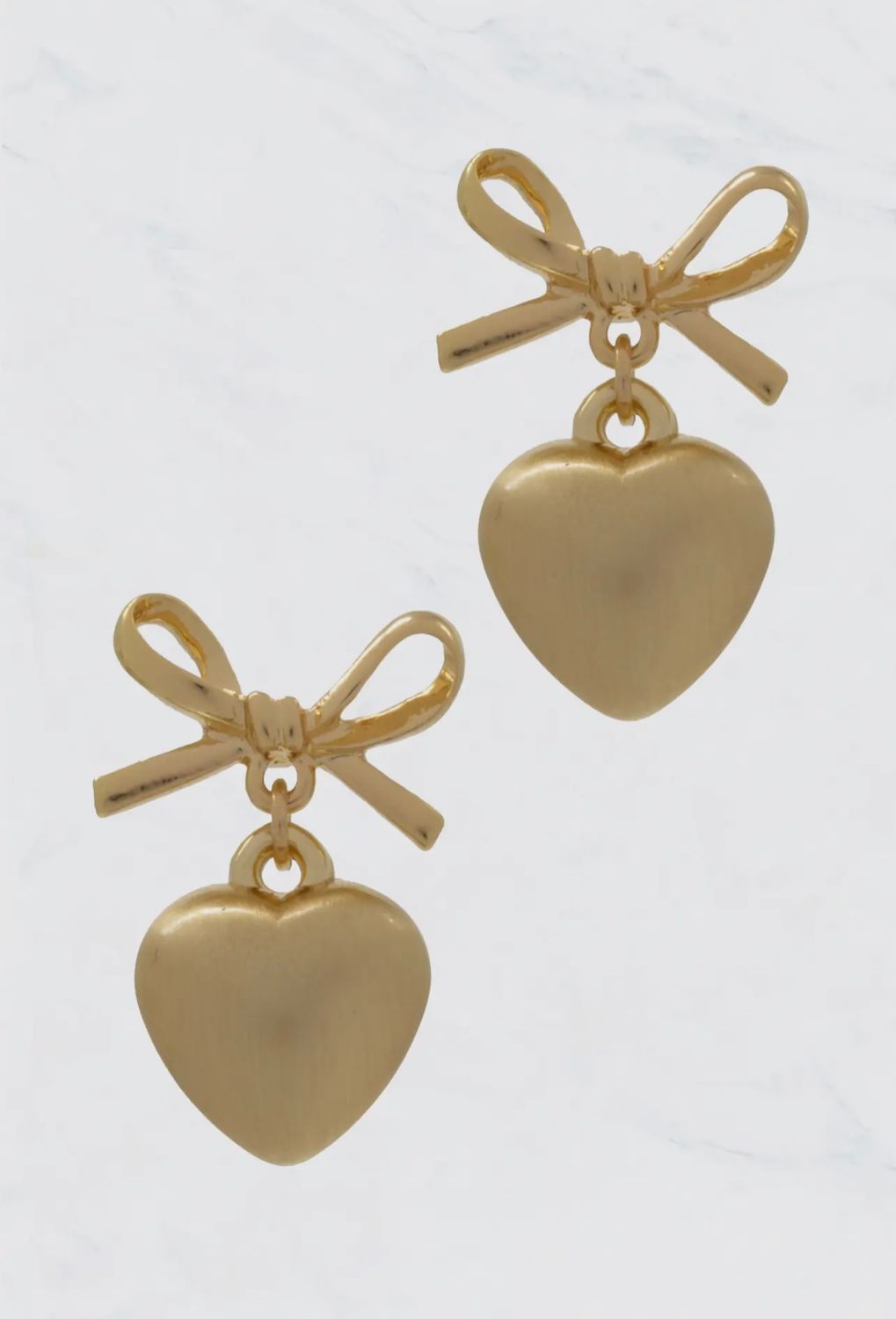 Gold Bow and Heart Drop Earrings
