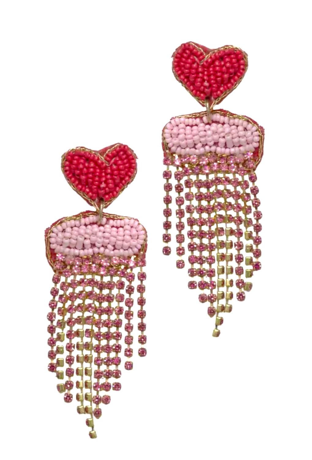 Heart Fringe Beaded Earrings