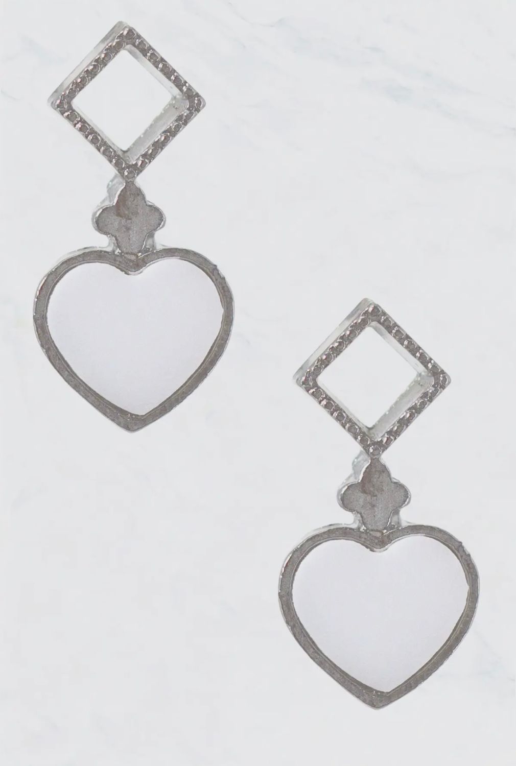 Metal Framed Heart/Diamond Post Earrings