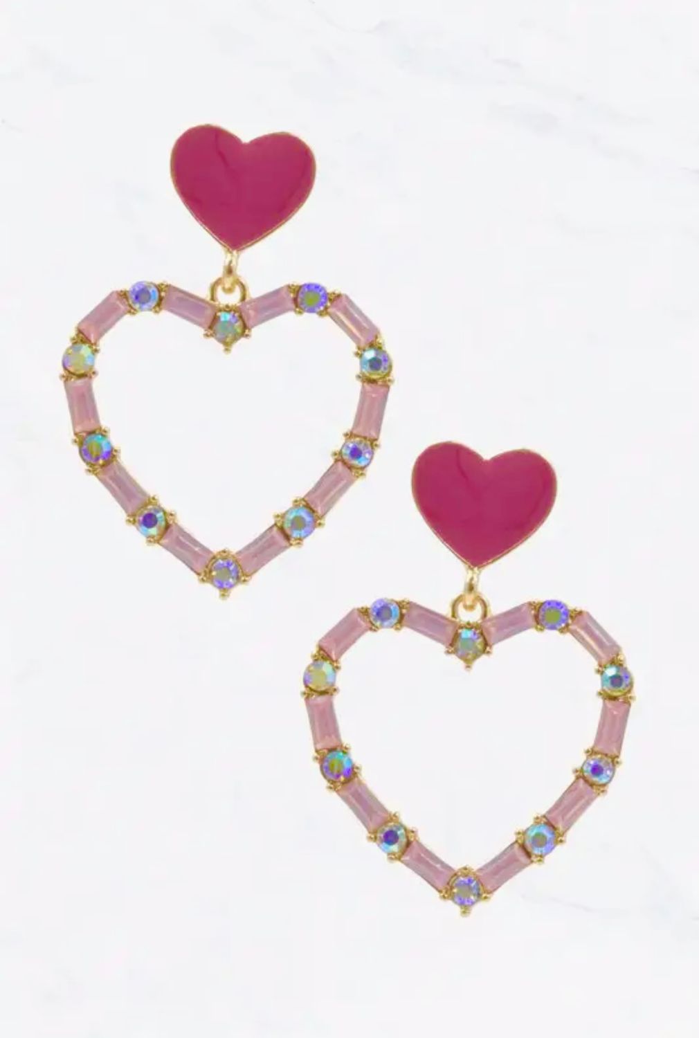 Heart Enamel Crystal Post Earrings