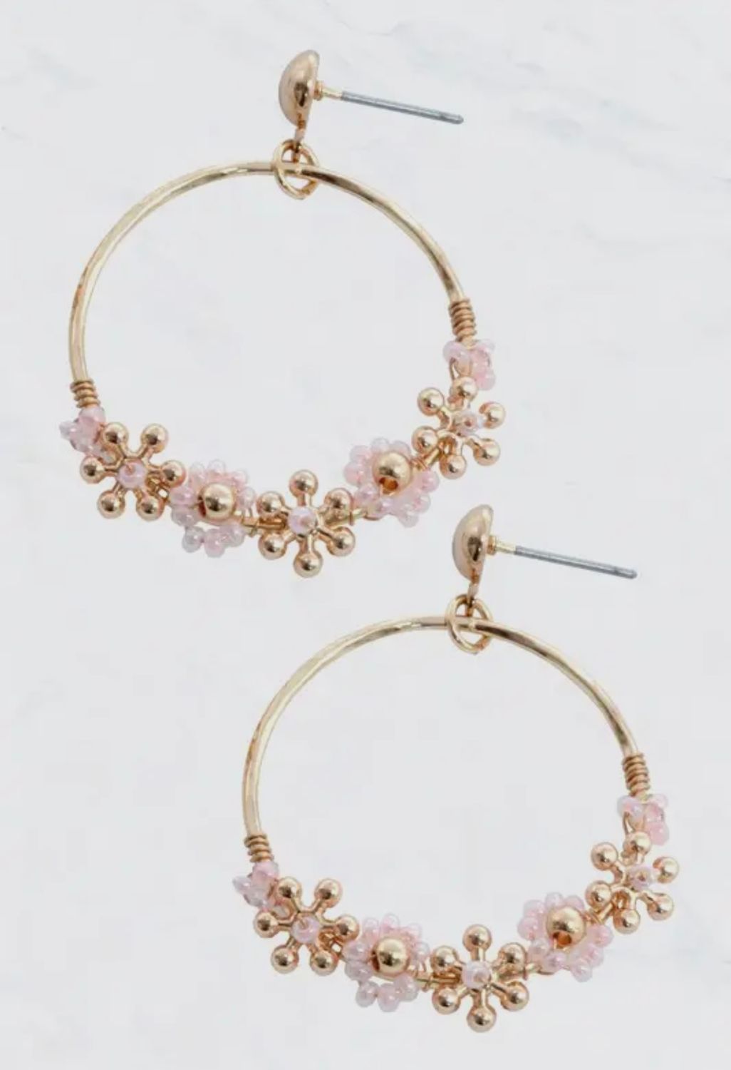 Beaded Floral Hoop Earrings