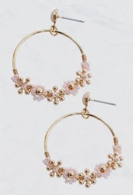 Beaded Floral Hoop Earrings