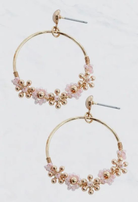 Beaded Floral Hoop Earrings