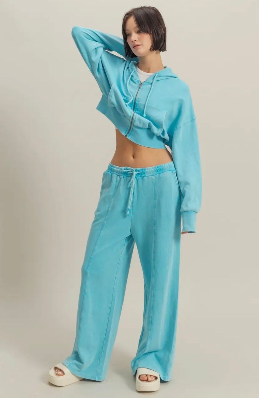 Garment Washed Zip Up Cropped Hoodie Jacket