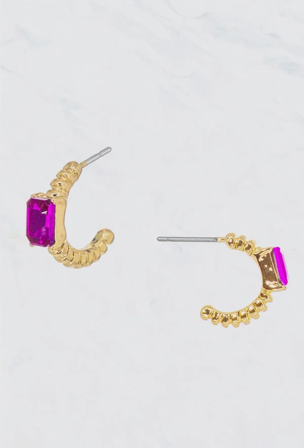 Square Ruby Croissant Pattern Hoop Earrings