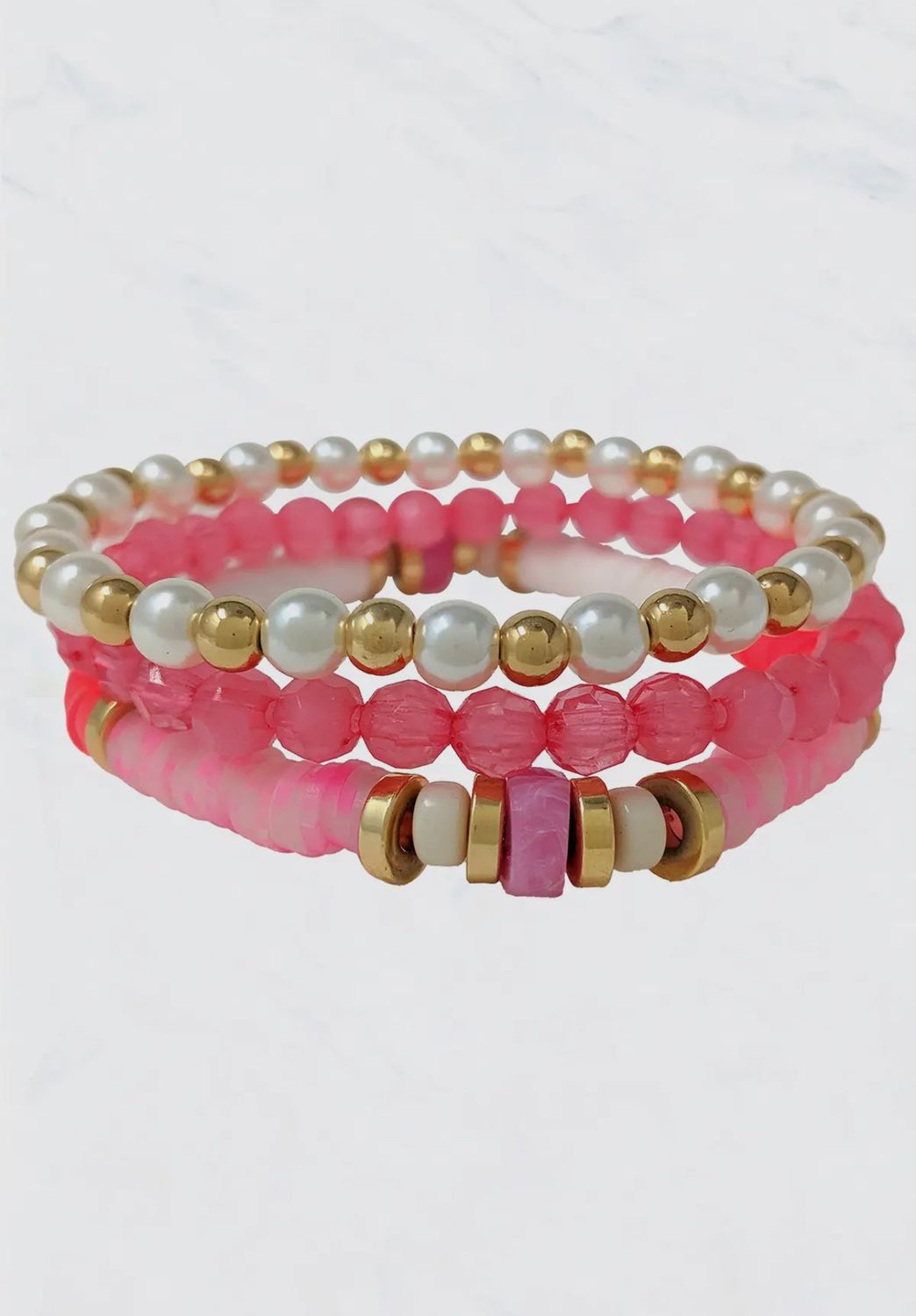 Multi Bead (Glass, Rubber, Pearl) Stretch Bracelet Set