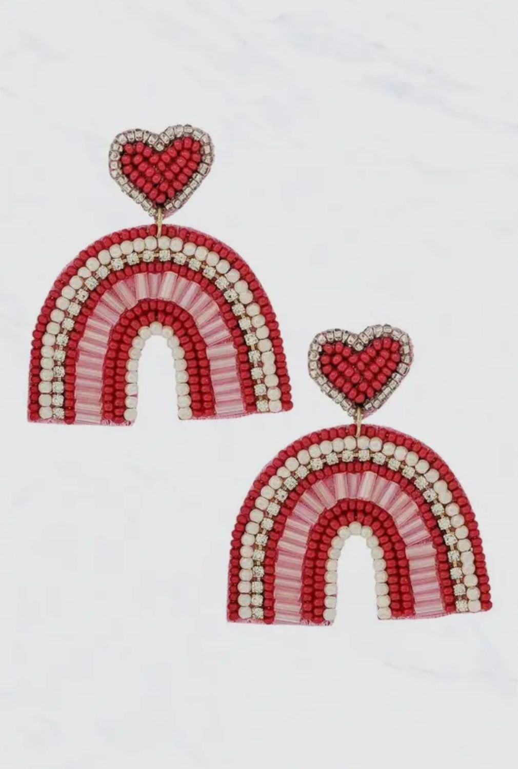 Rainbow Heart Seed Bead Earrings