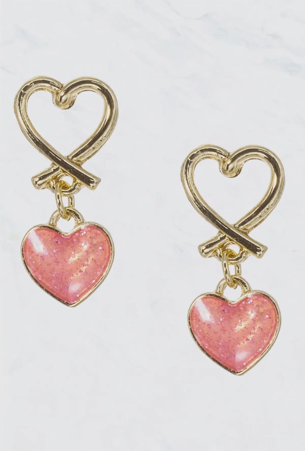 Glitter Heart Metal Post Dangle Earrings