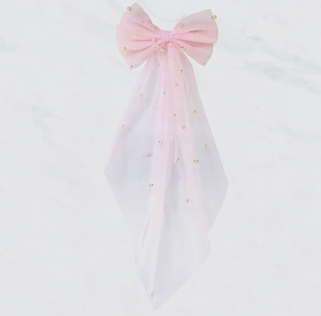 Mesh Pearl Studded Bow Barrette