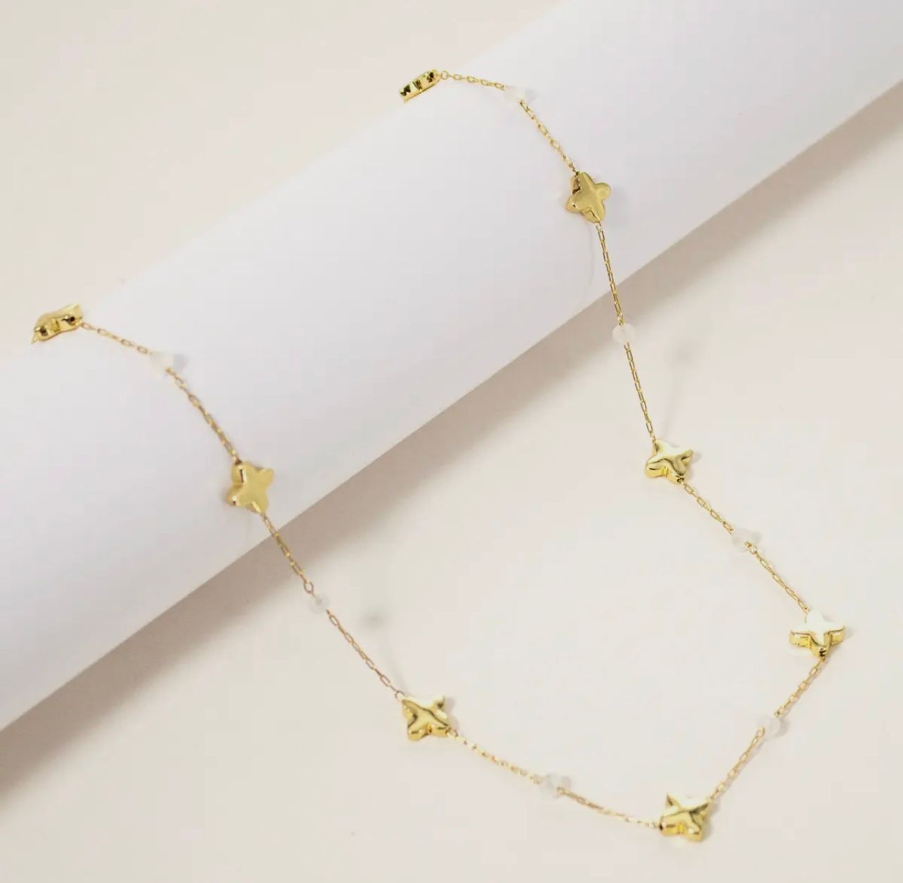 Dainty Opal Beaded Clover Necklace