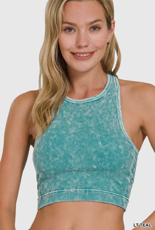 Washed Ribbed Seamless Padded Crop Tank