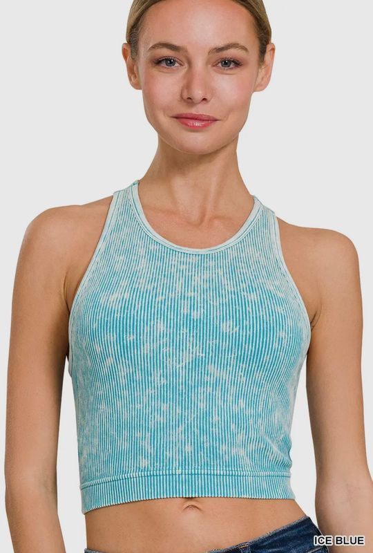 Washed Ribbed Seamless Padded Crop Tank