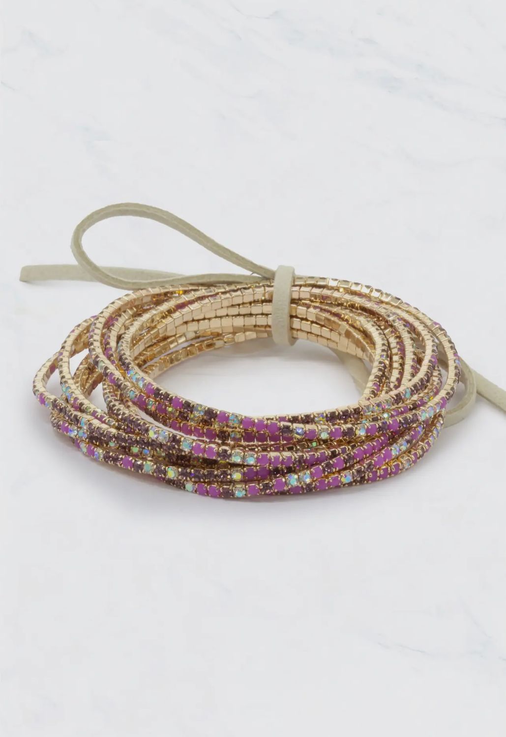 Lavender Multi Crystal Stretch Bracelet Set/Gold 5