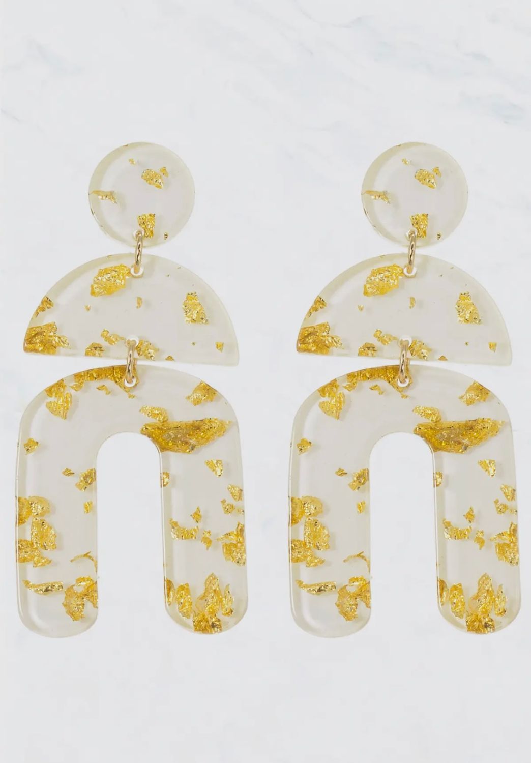 Gold Flake Acetate Geometric Post Dangle Earrings