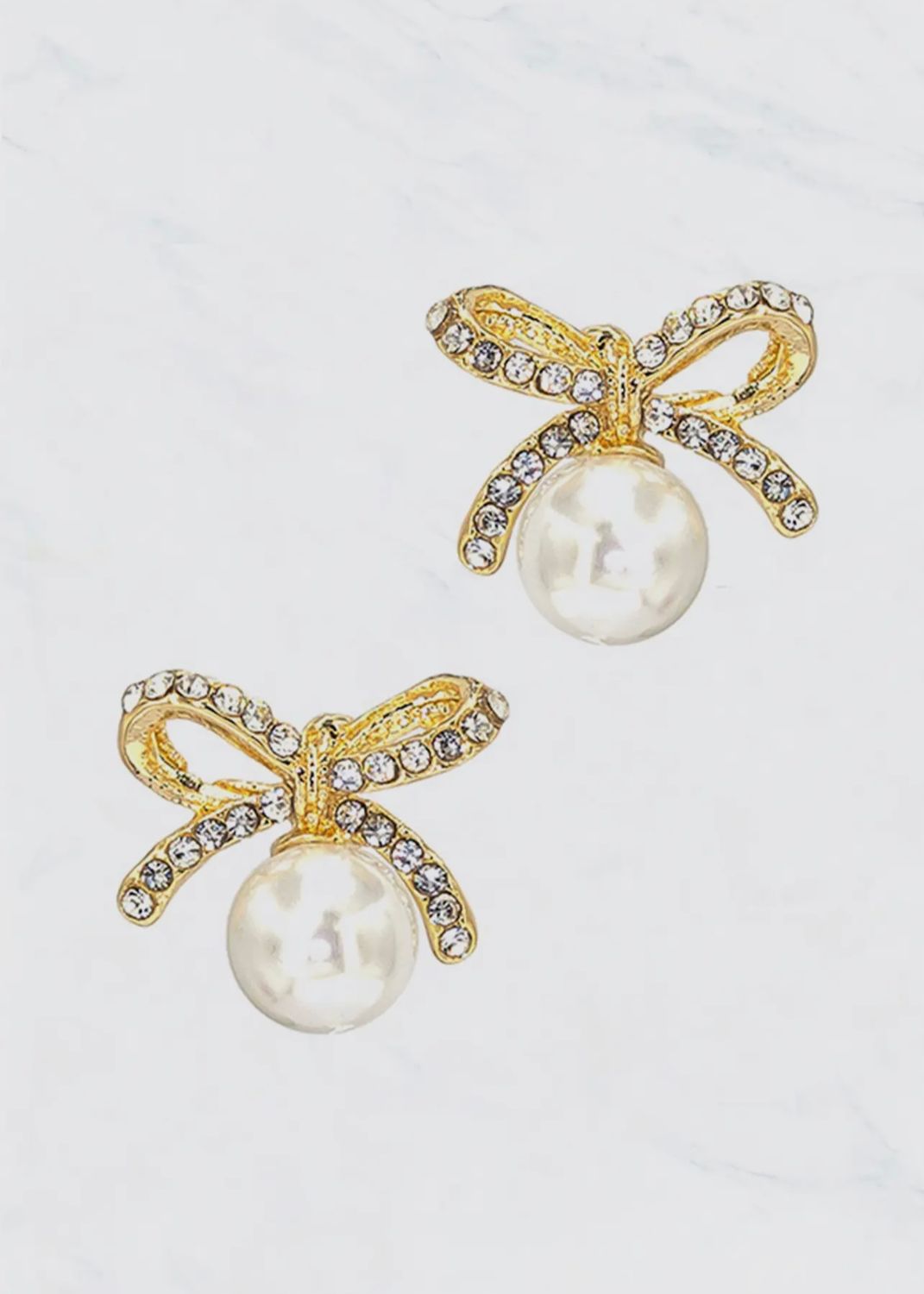 Bow &amp; Pearl Drop Stud Earrings