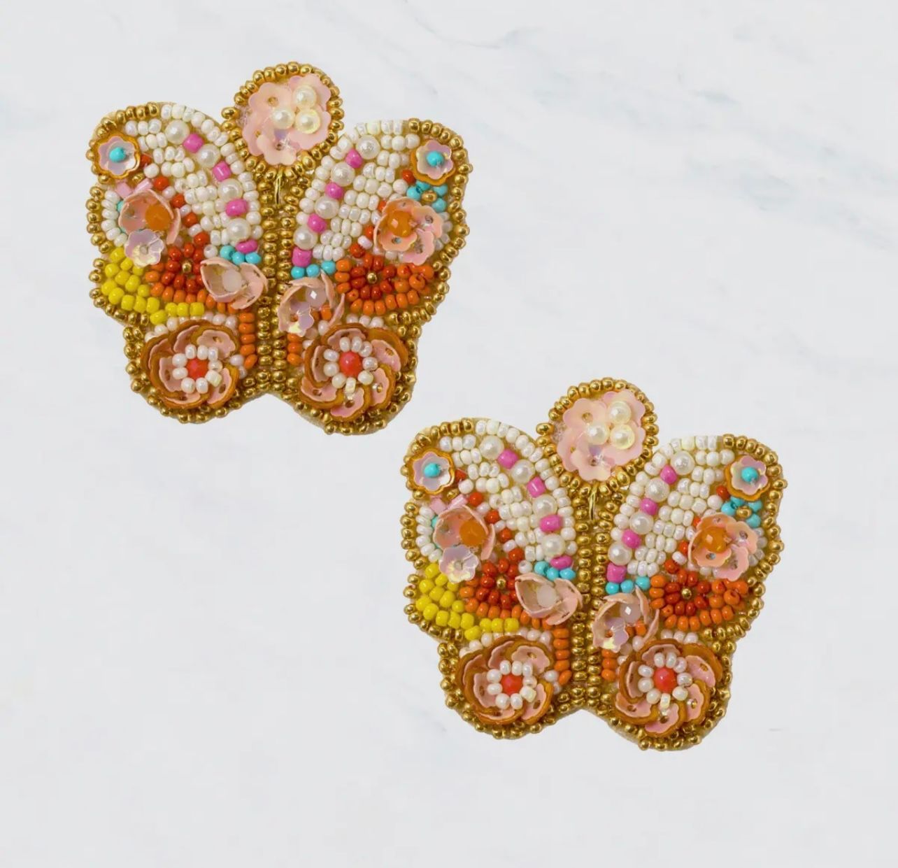 Seed Bead Butterfly Post Earrings