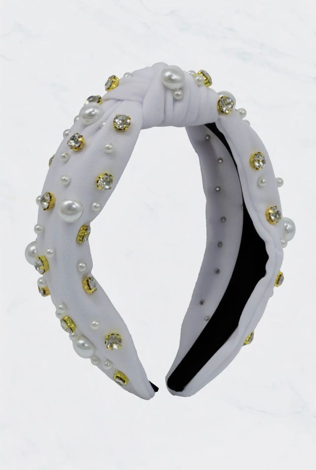 Knotted Pearl &amp; Rhinestone Headband , Color: White, Size: OS