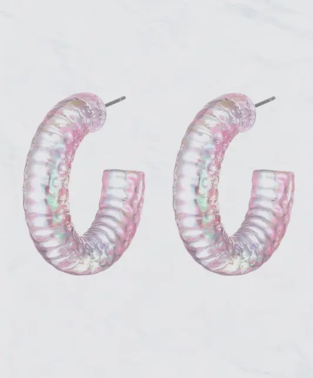 Abalone/Translucent Acrylic Ripple Hoop Earrings, Color: Pink, Size: OS